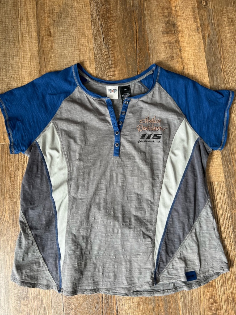 Harley-Davidson 115 Anniversary Blue & Gray Short Sleeve Henley Tee